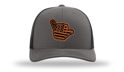 Shaka American Flag Leather Patch Richardson 112 Hat-Charcoal / Black