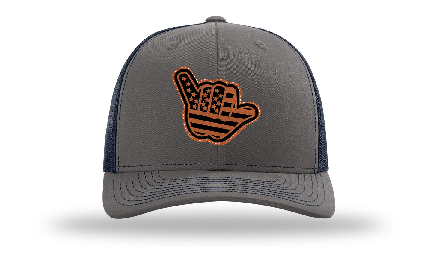 Shaka American Flag Leather Patch Richardson 112 Hat-Charcoal / Navy