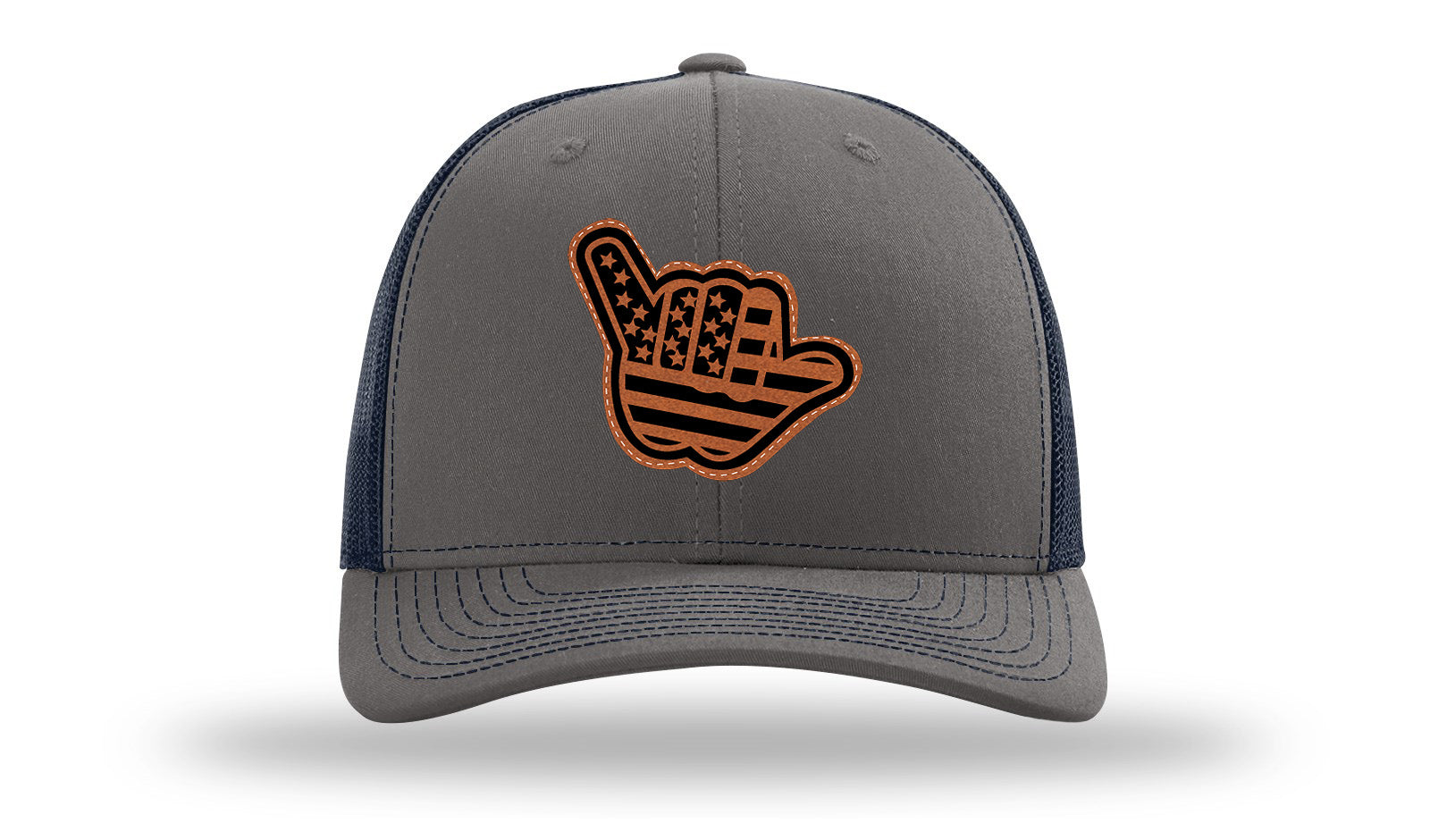 Shaka American Flag Leather Patch Richardson 112 Hat-Charcoal / Navy