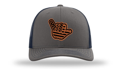 Shaka American Flag Leather Patch Richardson 112 Hat-Charcoal / Navy