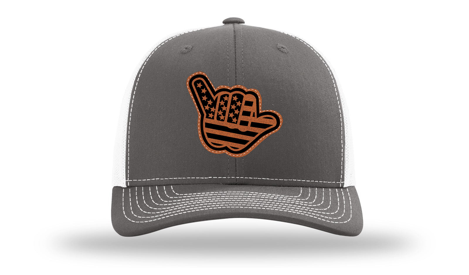 Shaka American Flag Leather Patch Richardson 112 Hat-Charcoal / White