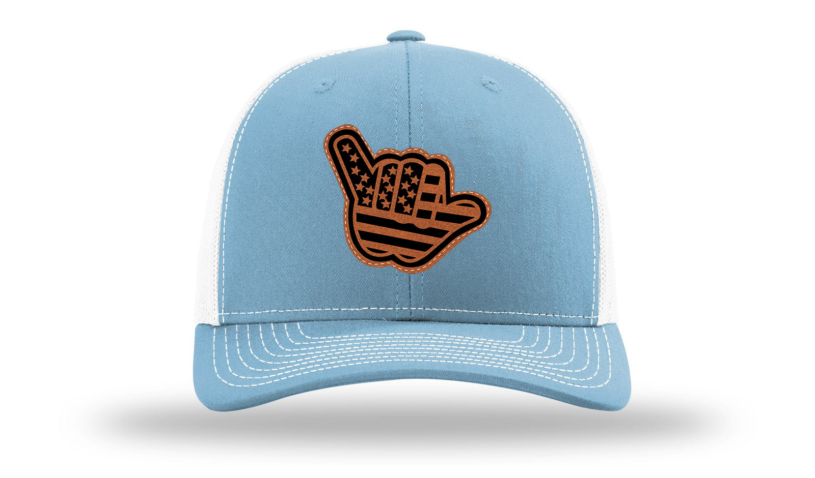 Shaka American Flag Leather Patch Richardson 112 Hat-Columbia Blue / White