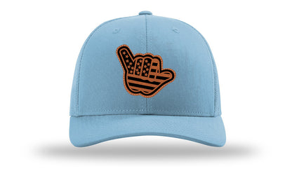 Shaka American Flag Leather Patch Richardson 112 Hat-Columbia Blue