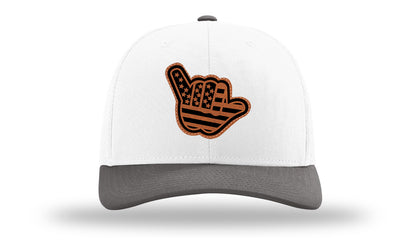 Shaka American Flag Leather Patch Richardson 112 Hat-White / Charcaol - CMB 