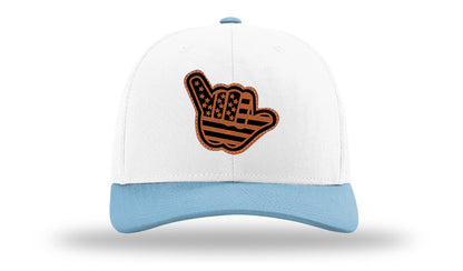 Shaka American Flag Leather Patch Richardson 112 Hat-White /Columbia Blue - CMB