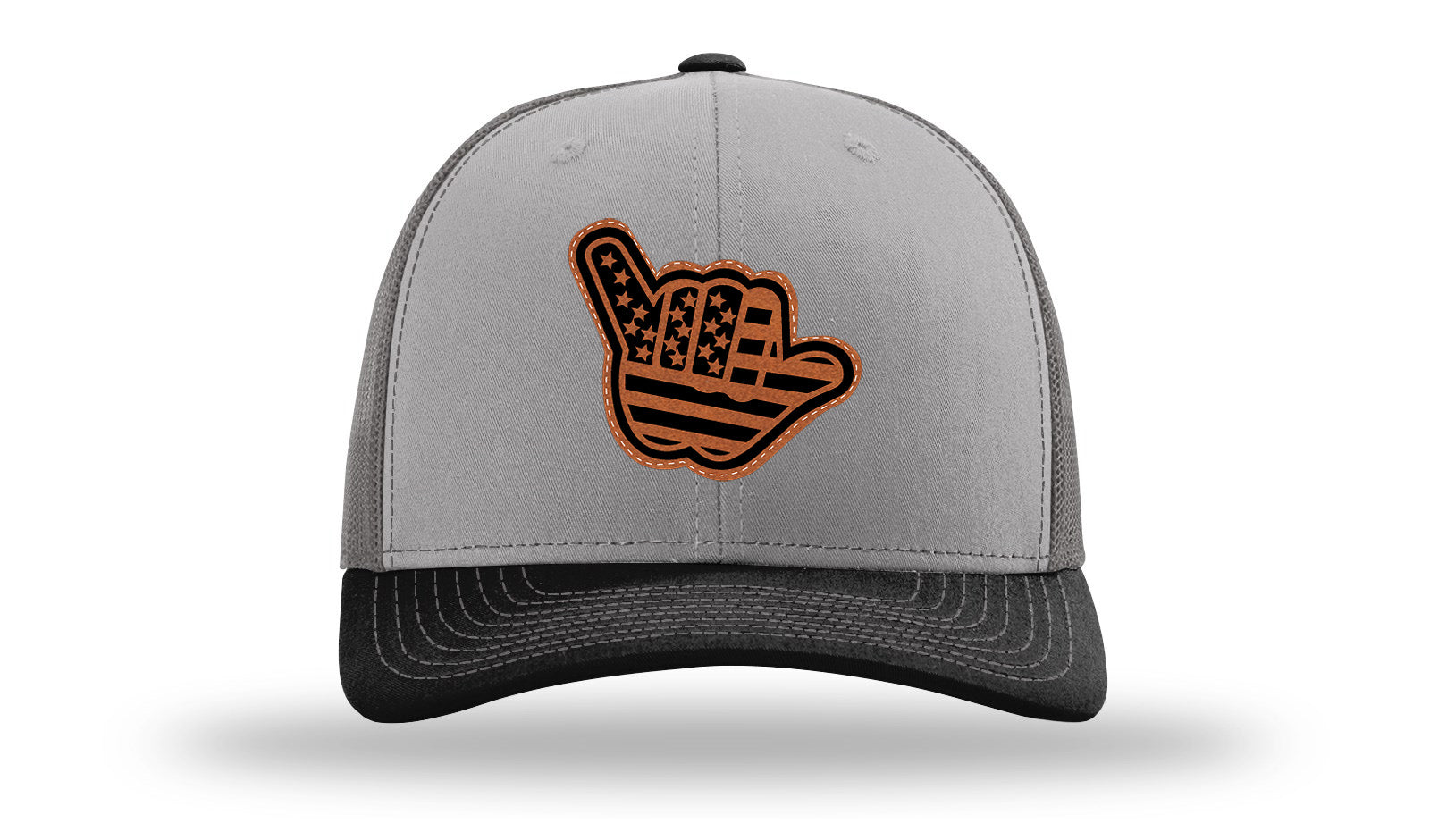 Shaka American Flag Leather Patch Richardson 112 Hat-Grey / Charcoal / Black