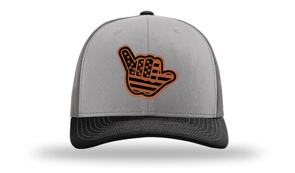 Shaka American Flag Leather Patch Richardson 112 Hat-Grey / Charcoal / Black