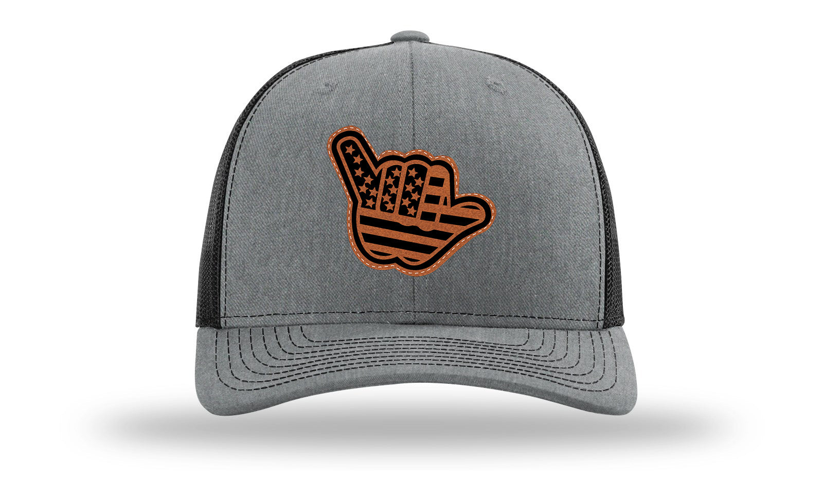 Shaka American Flag Leather Patch Richardson 112 Hat-Heather Grey / Black