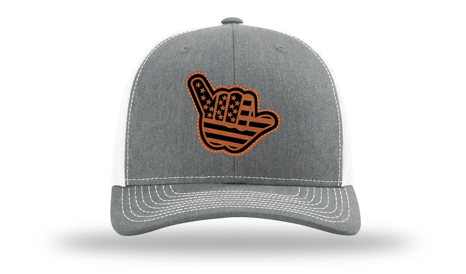 Shaka American Flag Leather Patch Richardson 112 Hat-Heather Grey / White