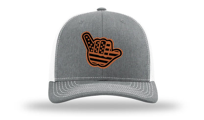Shaka American Flag Leather Patch Richardson 112 Hat-Heather Grey / White