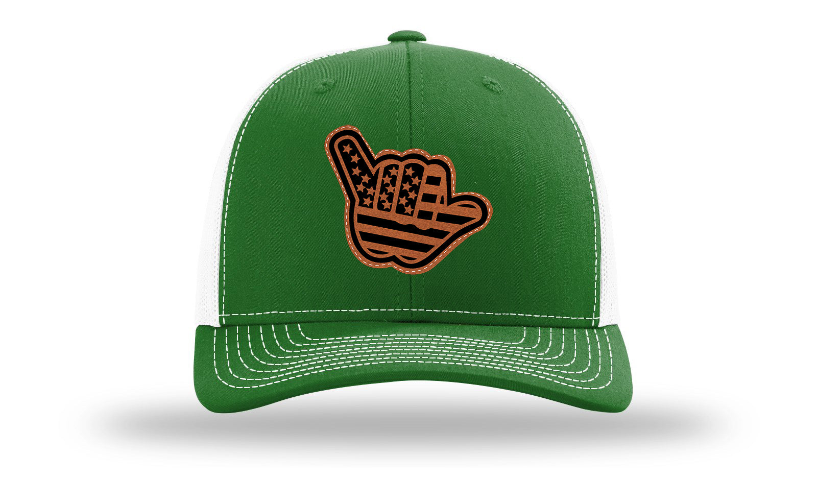 Shaka American Flag Leather Patch Richardson 112 Hat-Kelly / White