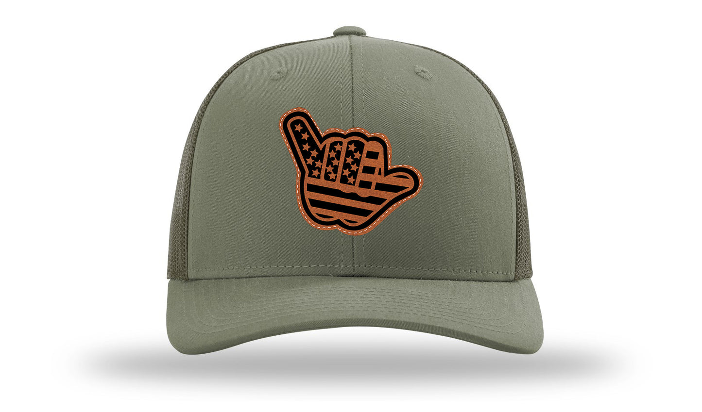 Shaka American Flag Leather Patch Richardson 112 Hat-Loden