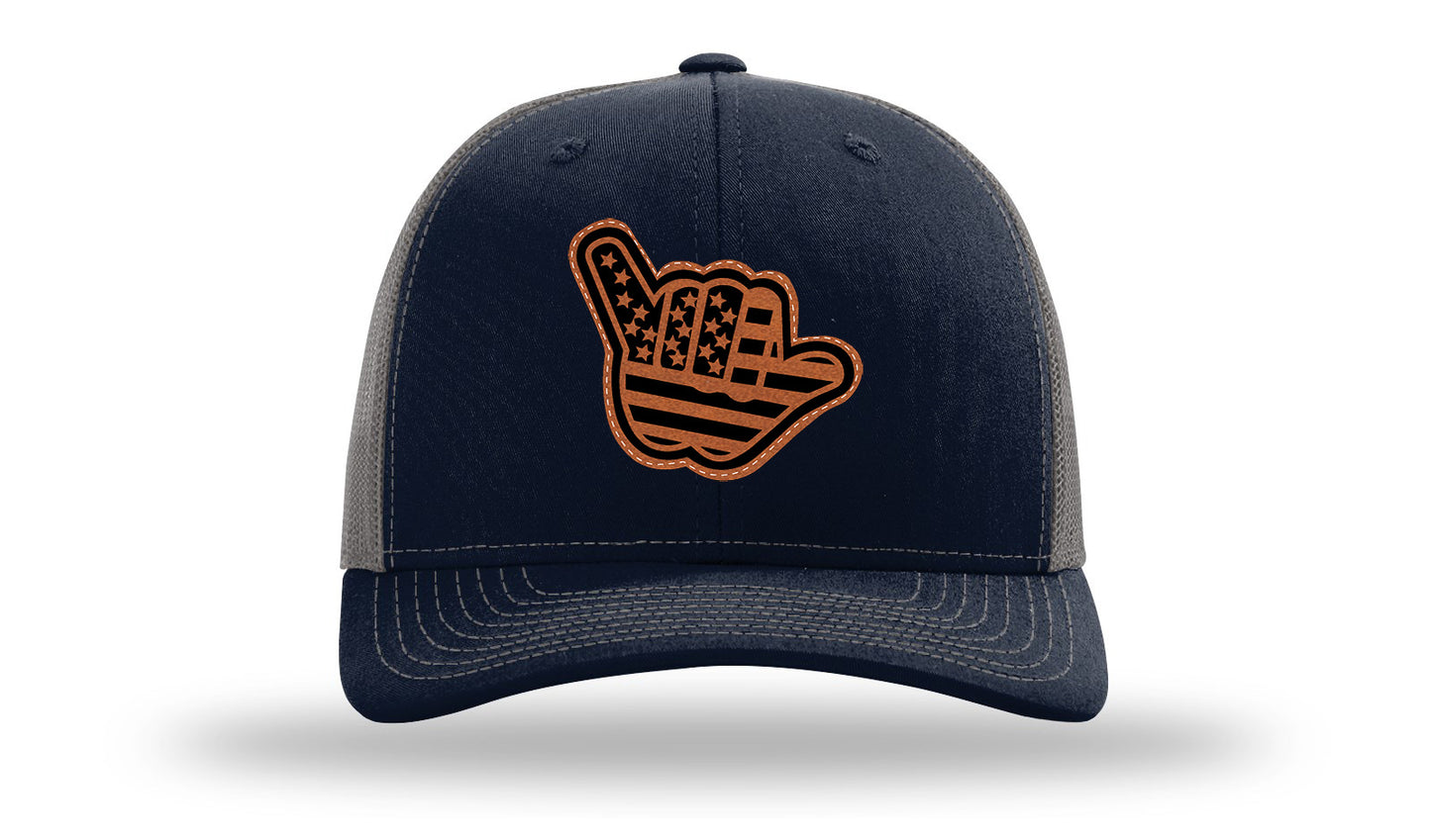 Shaka American Flag Leather Patch Richardson 112 Hat-Navy / Charcoal