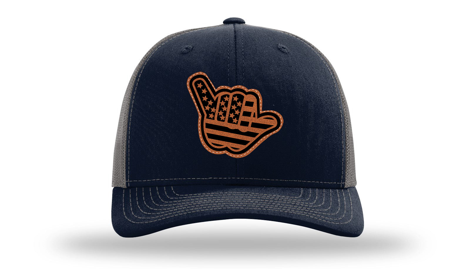 Shaka American Flag Leather Patch Richardson 112 Hat-Navy / Charcoal