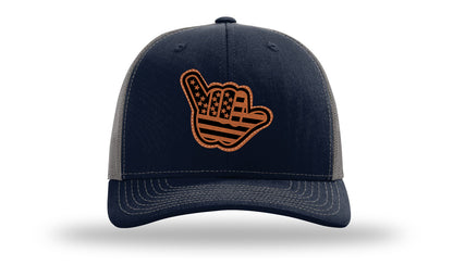 Shaka American Flag Leather Patch Richardson 112 Hat-Navy / Charcoal