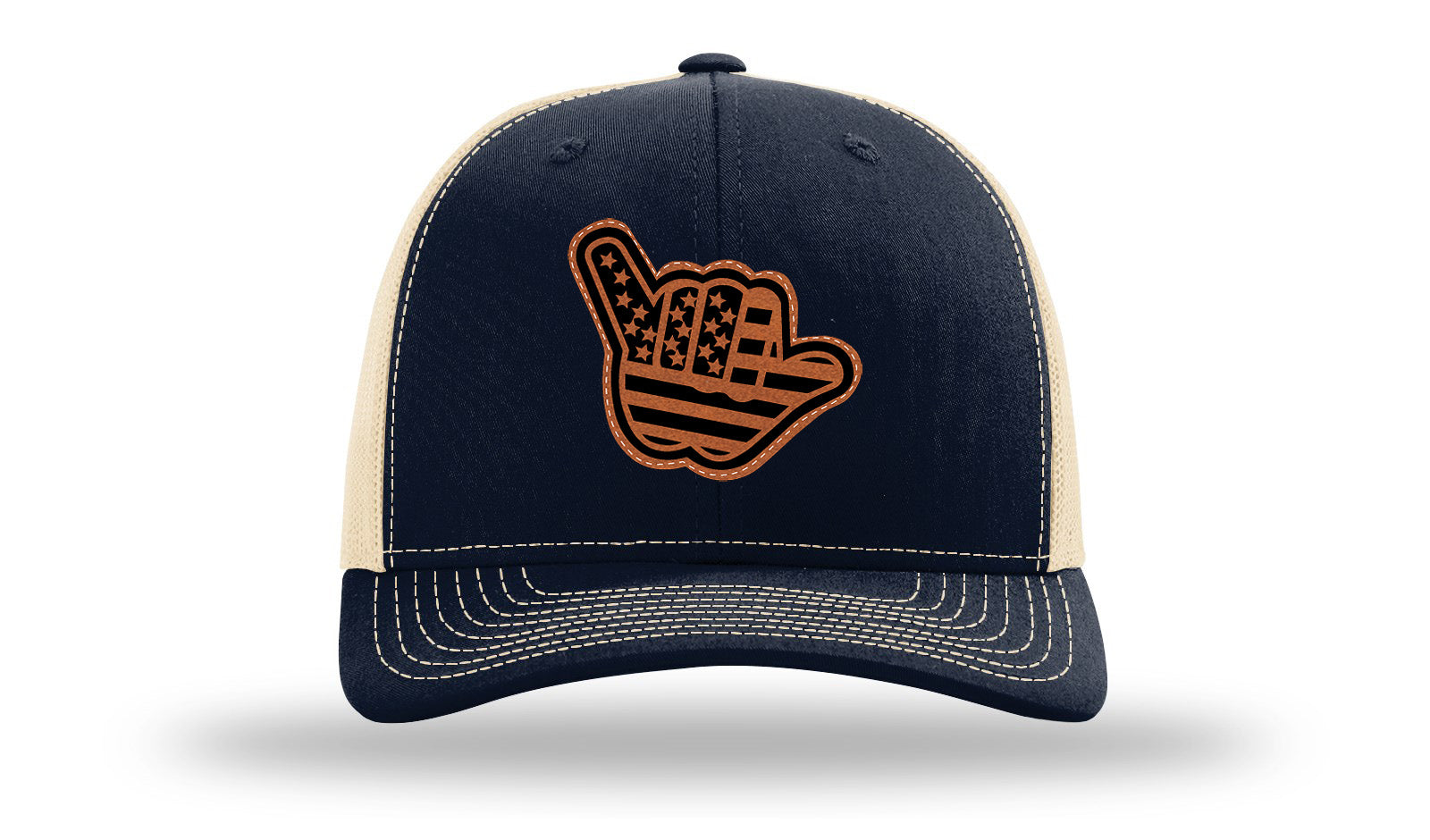 Shaka American Flag Leather Patch Richardson 112 Hat-Navy /  Khaki