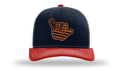 Shaka American Flag Leather Patch Richardson 112 Hat-Navy / White / Red