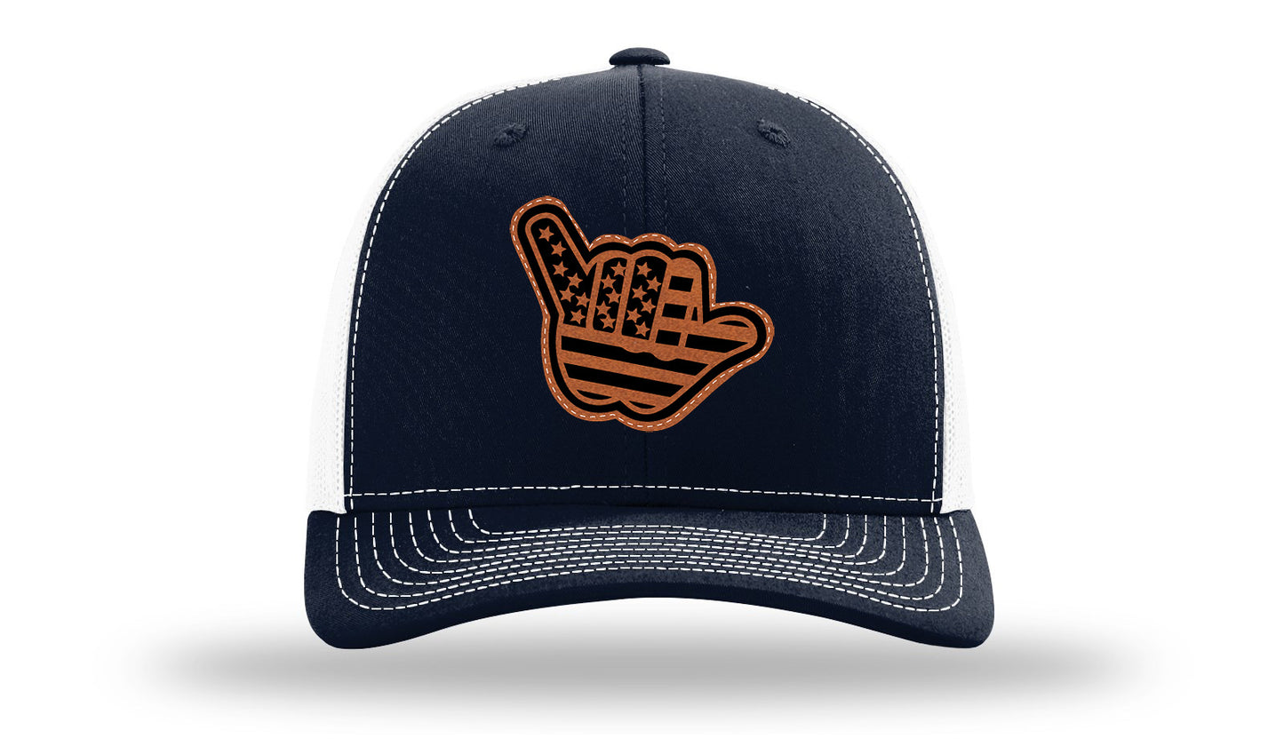 Shaka American Flag Leather Patch Richardson 112 Hat-Navy / White