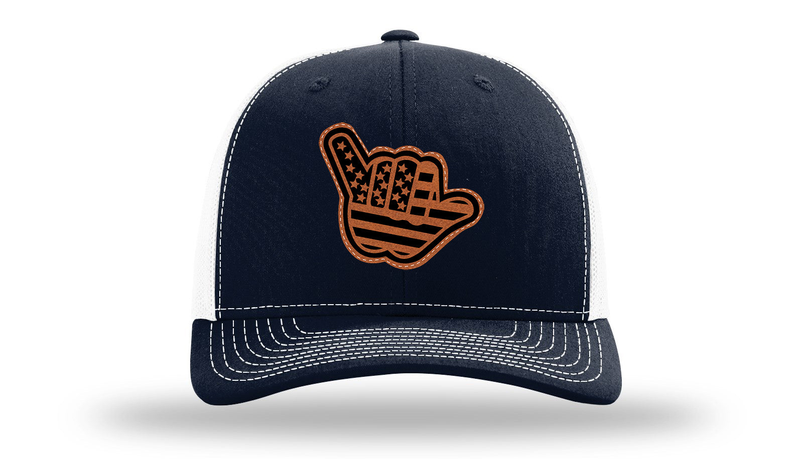 Shaka American Flag Leather Patch Richardson 112 Hat-Navy / White