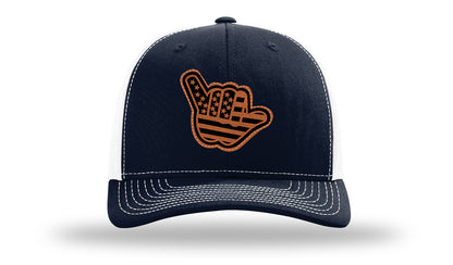 Shaka American Flag Leather Patch Richardson 112 Hat-Navy / White