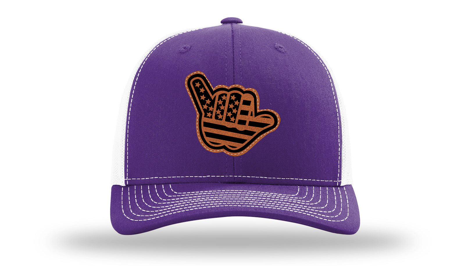 Shaka American Flag Leather Patch Richardson 112 Hat-Purple / White