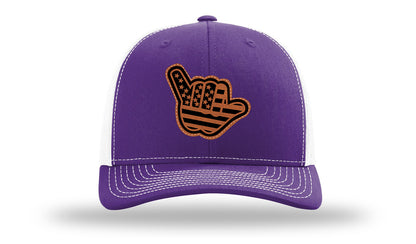 Shaka American Flag Leather Patch Richardson 112 Hat-Purple / White