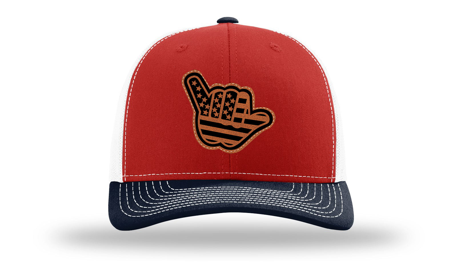 Shaka American Flag Leather Patch Richardson 112 Hat-Red / White / Navy