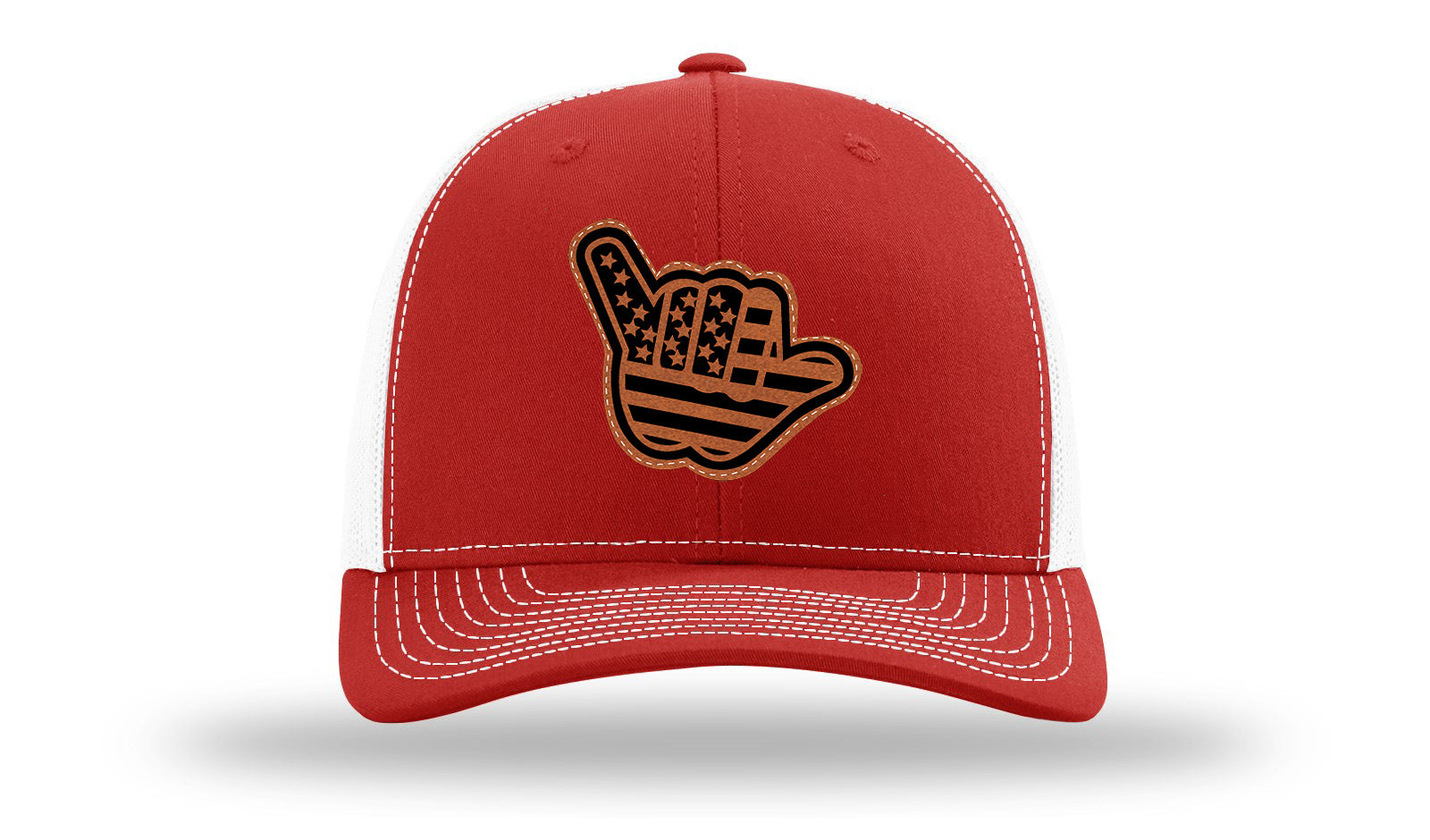 Shaka American Flag Leather Patch Richardson 112 Hat-Red / White