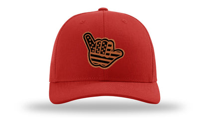 Shaka American Flag Leather Patch Richardson 112 Hat-Red