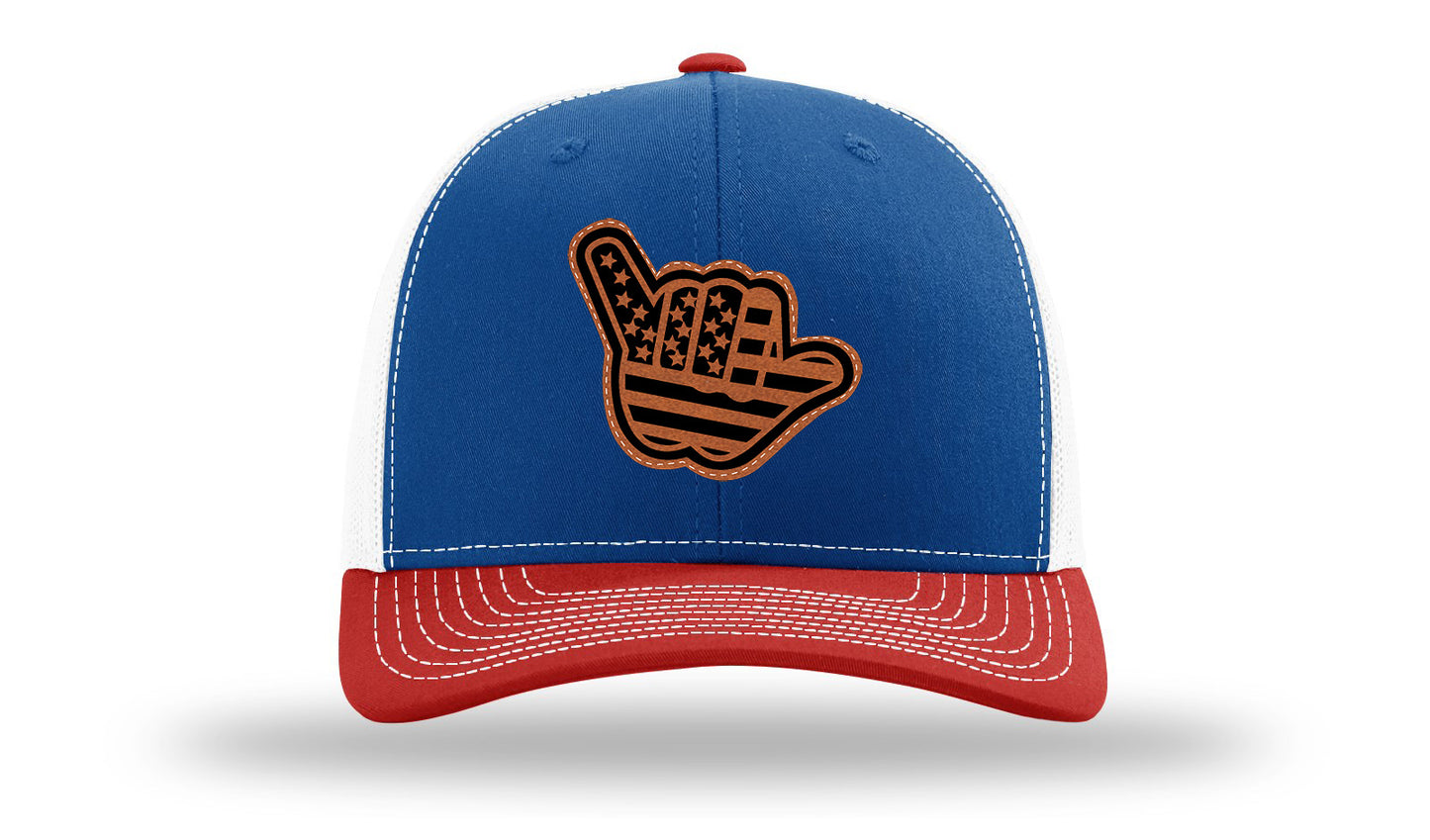 Shaka American Flag Leather Patch Richardson 112 Hat-Royal / White / Red