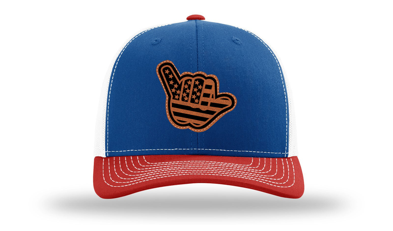 Shaka American Flag Leather Patch Richardson 112 Hat-Royal / White / Red