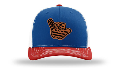 Shaka American Flag Leather Patch Richardson 112 Hat-Royal / White / Red