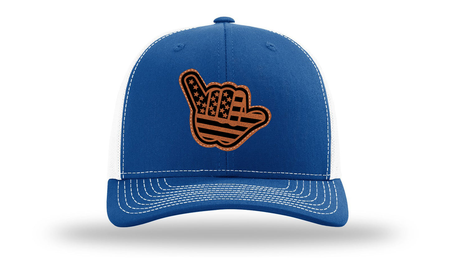 Shaka American Flag Leather Patch Richardson 112 Hat-Royal / White