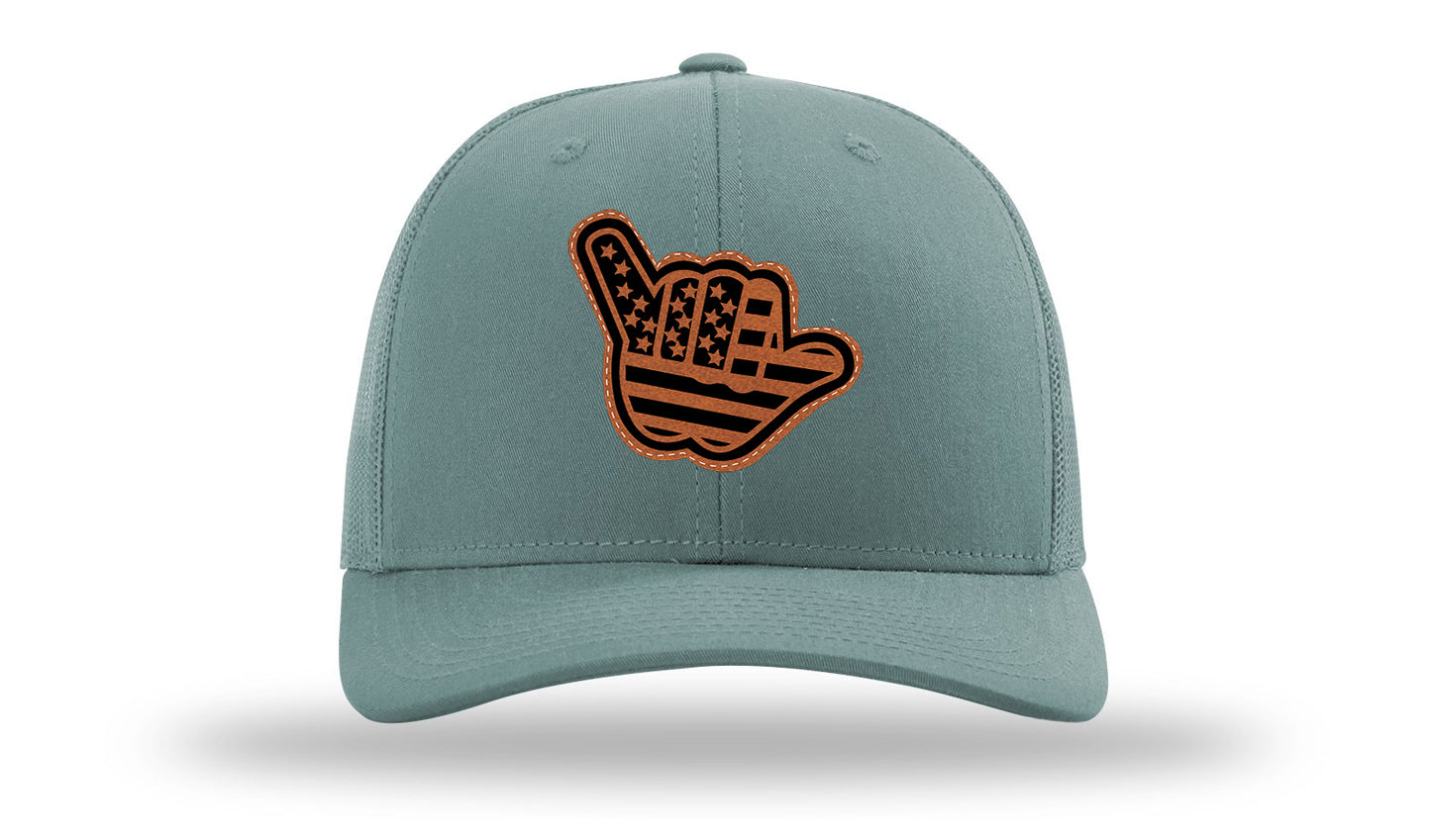 Shaka American Flag Leather Patch Richardson 112 Hat-Smoke Blue
