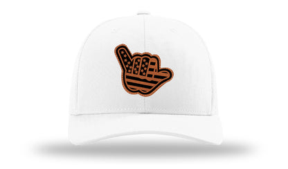 Shaka American Flag Leather Patch Richardson 112 Hat-White