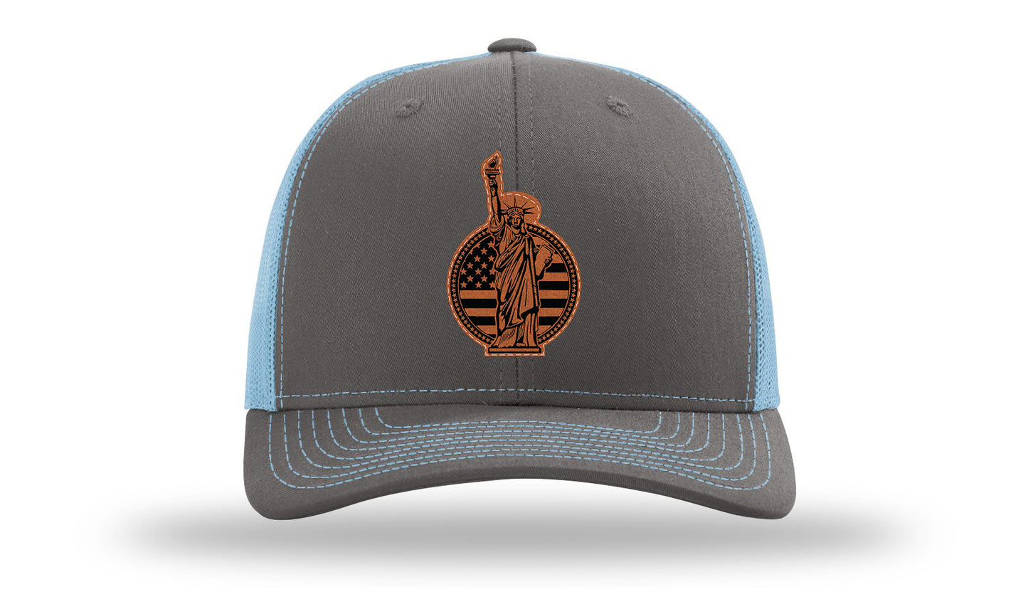 Liberty Leather Patch Richardson 112 Hat-Charcoal / Columbia Blue