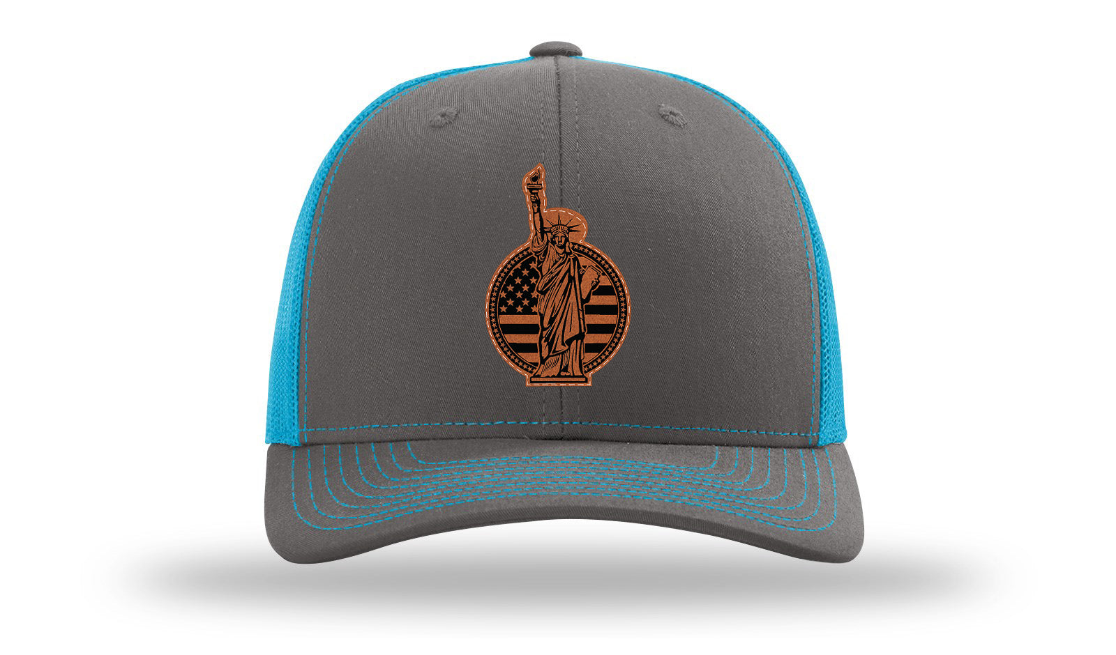 Liberty Leather Patch Richardson 112 Hat-Charcoal / Neon Blue