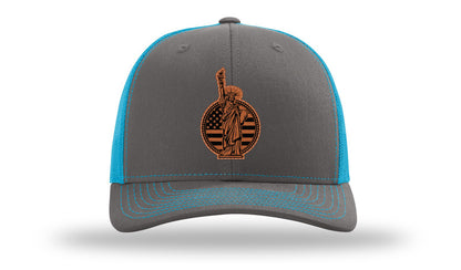 Liberty Leather Patch Richardson 112 Hat-Charcoal / Neon Blue