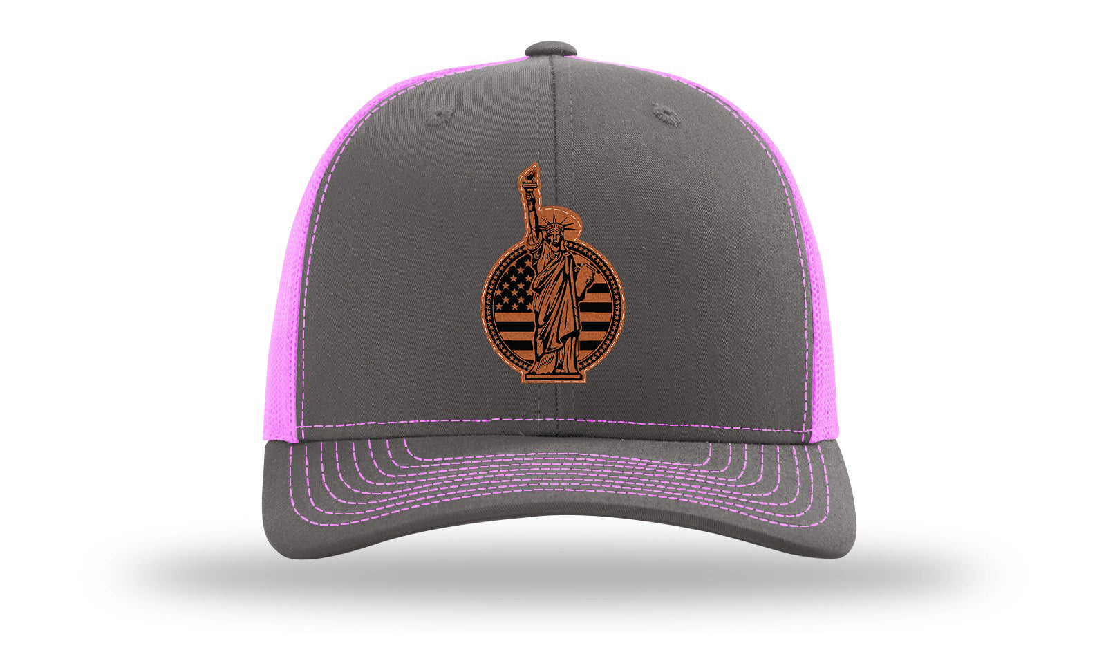 Liberty Leather Patch Richardson 112 Hat-Charcoal / Neon Pink