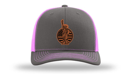 Liberty Leather Patch Richardson 112 Hat-Charcoal / Neon Pink