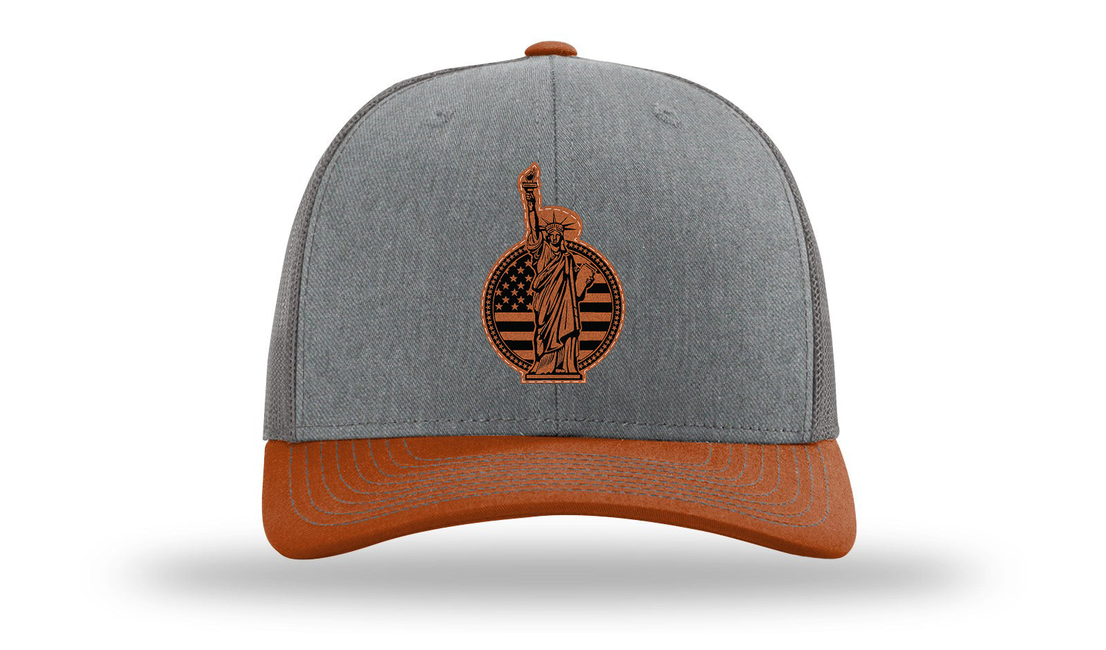 Liberty Leather Patch Richardson 112 Hat-Heather Grey / Charcoal / Dark Orange