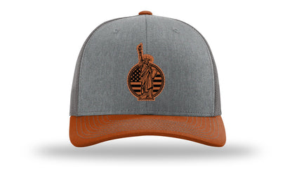 Liberty Leather Patch Richardson 112 Hat-Heather Grey / Charcoal / Dark Orange