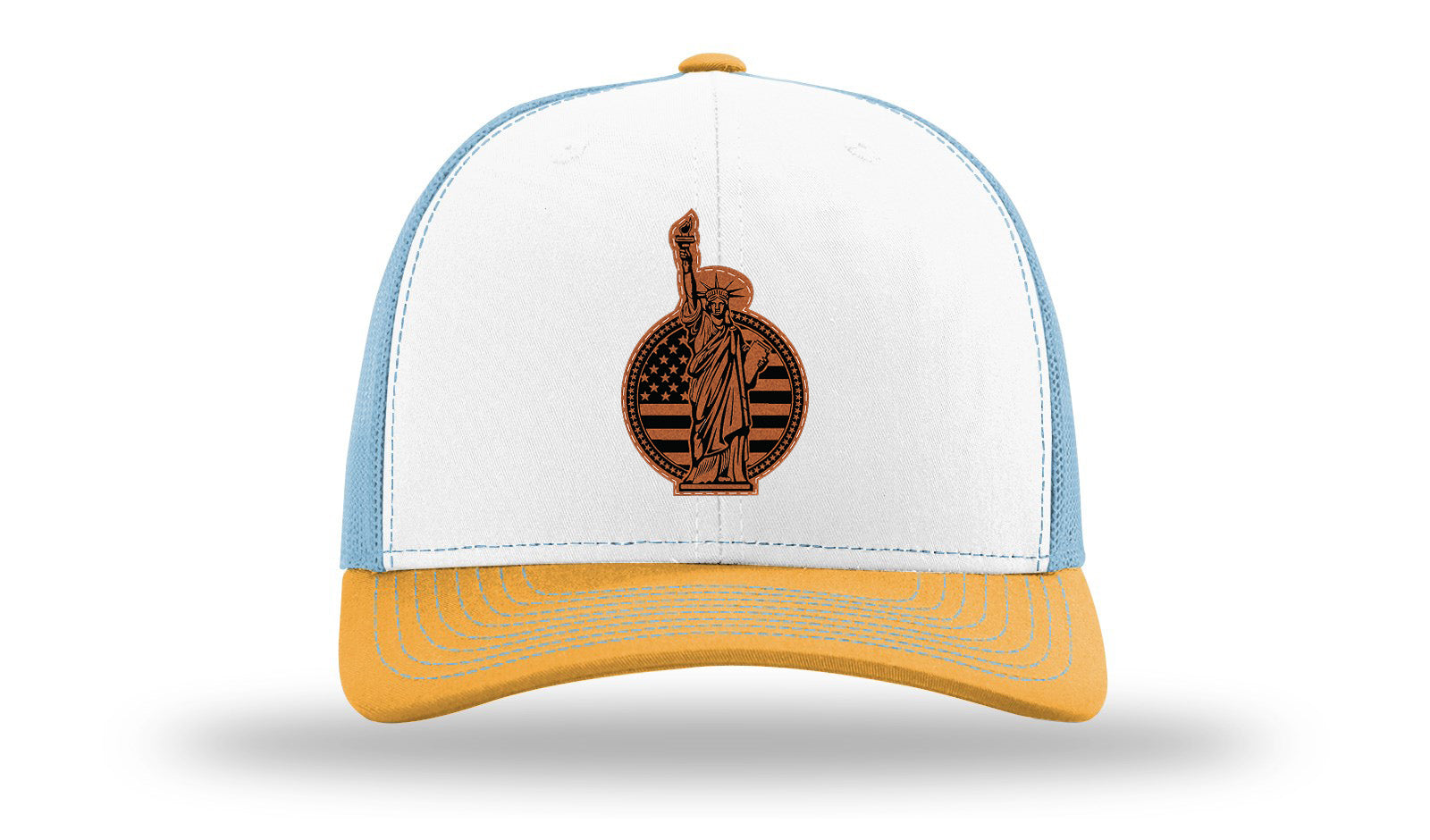 Liberty Leather Patch Richardson 112 Hat-White / Columbia Blue / Yellow