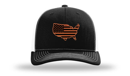 USA Flag Cutout Leather Patch Richardson 112 Hat-Black / White