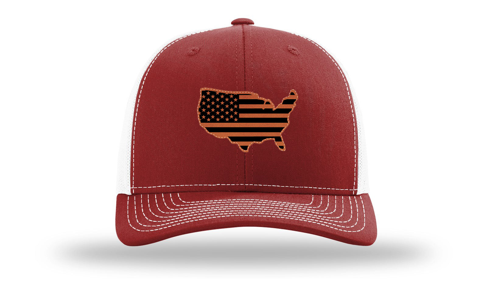 USA Flag Cutout Leather Patch Richardson 112 Hat-Cardinal / White