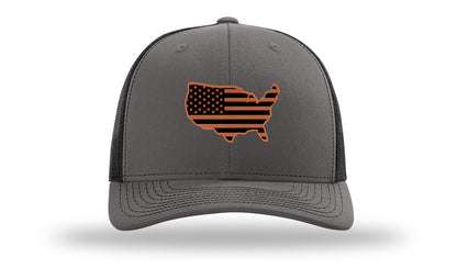 USA Flag Cutout Leather Patch Richardson 112 Hat-Charcoal / Black