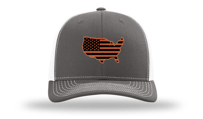 USA Flag Cutout Leather Patch Richardson 112 Hat-Charcoal / White