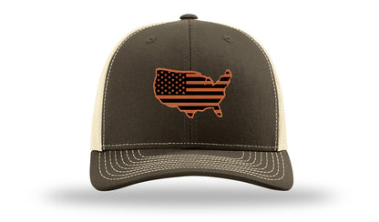USA Flag Cutout Leather Patch Richardson 112 Hat-Chocolate Chip/  Birch