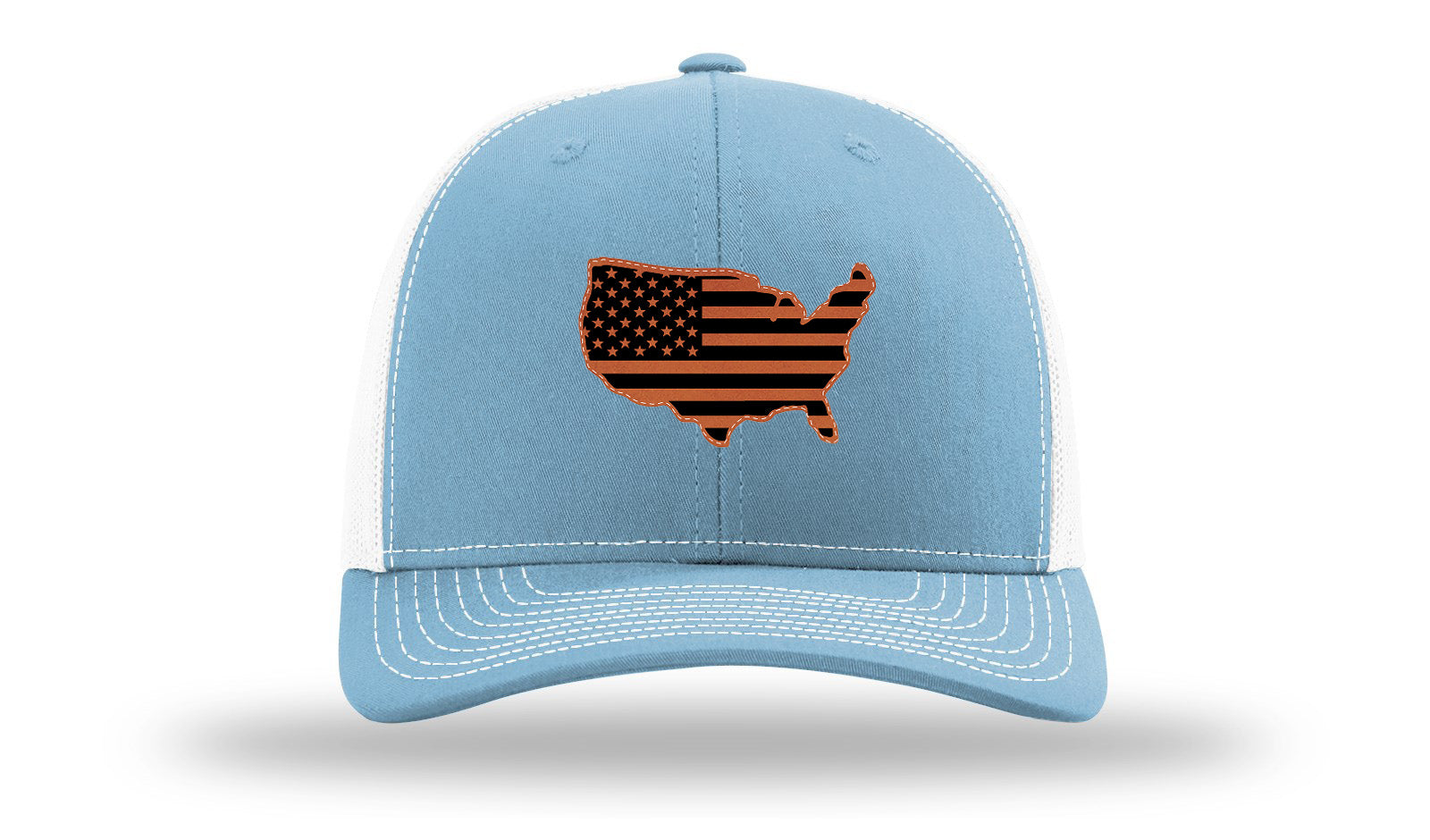 USA Flag Cutout Leather Patch Richardson 112 Hat-Columbia Blue / White
