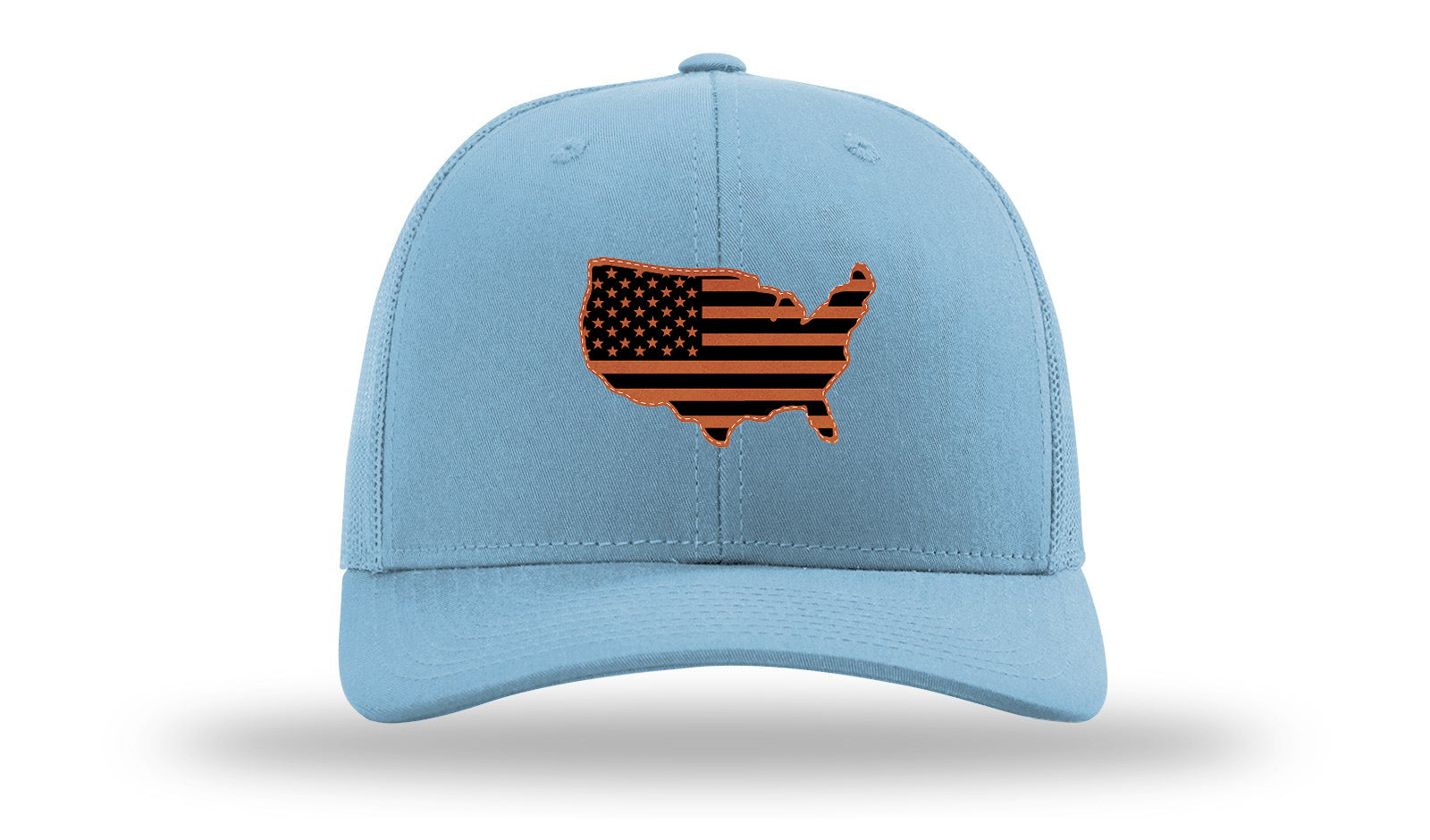 USA Flag Cutout Leather Patch Richardson 112 Hat-Columbia Blue